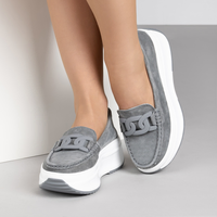 Сиви дамски мокасини от естествен велур на платформа