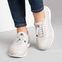 Сиви дамски обувки от естествена кожа с ортопедична подметка и декоративна перфорация