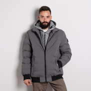 Сиво мъжко ватирано яке с два ципа и махаща се качулка - топло, удобно и практично