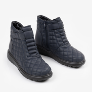 Сини дамски ватирани боти с цип и велкро лепенка за коригиране, на олекотена подметка