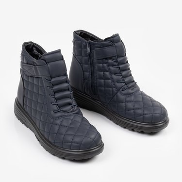 Сини дамски ватирани боти с цип и велкро лепенка за коригиране, на олекотена подметка