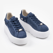 Сини дамски кецове от естествен велур с дишащ дизайн на платформа