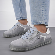 Сини дамски кецове от естествена кожа със страничен цип и удобна подметка