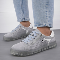 Сини дамски кецове от естествена кожа със страничен цип и удобна подметка