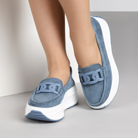 Сини дамски мокасини от естествен велур на платформа