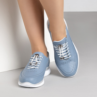 Сини дамски обувки от естествена кожа с ортопедична подметка