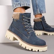 Сини зимни боти с топъл хастар и грайферна подметка