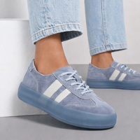 Сини кецове от естествена кожа с дебели подметки и бели акценти