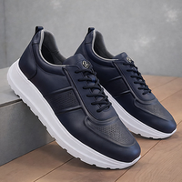 Сини мъжки кожени обувки с ортопедично ходило и ластични връзки – комфорт през целия ден