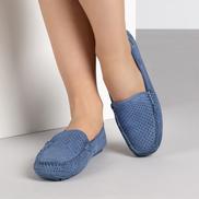 Сини удобни дамски мокасини със стелка от естествена кожа