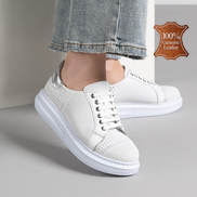 Стилни бели дамски кецове с шита анатомична подметка от естествена кожа - Комфорт и качество