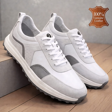 Стилни бели мъжки спортни обувки от естествена кожа