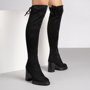 Стилни дамски чизми на висок ток – черни с връзки