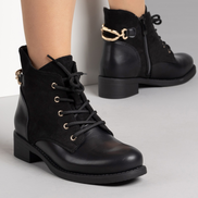 Стилни черни боти за дами със връзки от велур и еко кожа