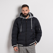 Тъмно синьо мъжко ватирано яке със сива качулка