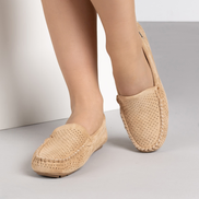 Тъмнобежови удобни дамски мокасини със стелка от естествена кожа