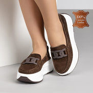 Тъмнокафяви дамски мокасини от естествен велур на платформа