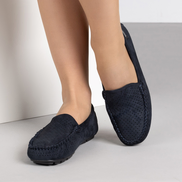 Тъмносини удобни дамски мокасини със стелка от естествена кожа