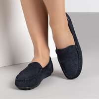 Тъмносини удобни дамски мокасини със стелка от естествена кожа