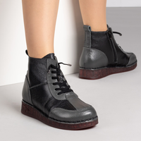 Удобни дамски боти със цип и ластични връзки – черно-сива комбинация