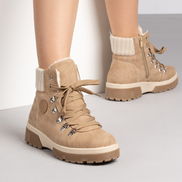 Удобни кафяви дамски боти за всеки ден с цип и връзки