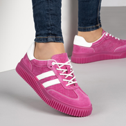 Цикламени дамски кецове от естествена кожа с декоративна перфорация и удобна подметка