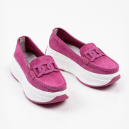 Цикламени дамски мокасини от естествен велур на платформа