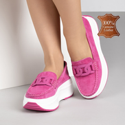 Цикламени дамски мокасини от естествен велур на платформа