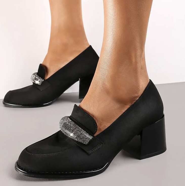 Черни  велурени обувки на нисък ток  GZ442A black