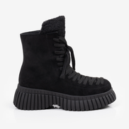 Черни дамски боти от велур с дебела подметка – модерна визия и комфорт