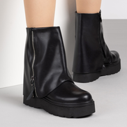 Черни дамски боти от еко кожа – модерна визия с масивна подметка и страничен цип за удобство