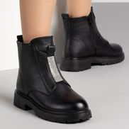 Черни дамски боти от еко кожа с циркониева лента