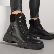 Черни дамски боти – стилен модел с връзки и топла подплата, осигуряващ комфорт и визия за всеки ден