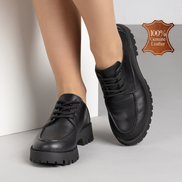 Черни дамски кожени обувки с връзки – ежедневен комфорт