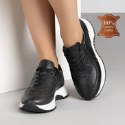 Черни дамски маратонки от естествена кожа с масивна подметка