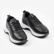 Черни дамски маратонки от естествена кожа с масивна подметка