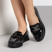 Черни дамски мокасини на ниска платформа със стелка от естествена кожа