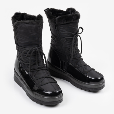 Черни дамски непромокаеми апрески с лакирана част и олекотено ходило