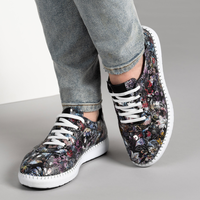 Черни дамски спортни обувки от естествена кожа и ортопедична шита подметка за ходене