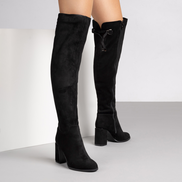 Черни дамски чизми на висок ток с връзки – елегантен стил