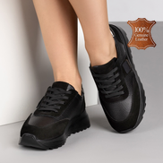 Черни модерни дамски кожени маратонки с връзки – удобство и стил за всеки ден