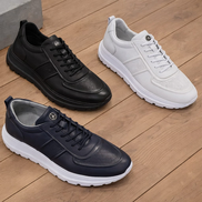 Черни мъжки кожени обувки с ортопедично ходило и ластични връзки – комфорт през целия ден