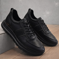 Черни мъжки кожени обувки с ортопедично ходило и ластични връзки – комфорт през целия ден