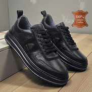 Черни мъжки кожени обувки с ортопедично ходило и шита олекотена подметка