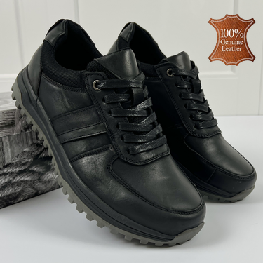 Черни мъжки обувки с връзки от естествена кожа K327-1