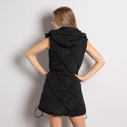 Черно дамско ватирано елече със сваляща се качулка и модерна визия