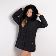 Черно дамско ватирано яке със сваляща качулка и два джоба – уют и стил за зимните дни