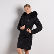 Черно дамско ватирано яке със странични ципове
