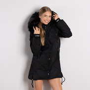 Черно дамско дълго ватирано яке с ластик на ръкавите