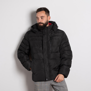 Черно мъжко ватирано яке с изчистен дизайн – универсален модел